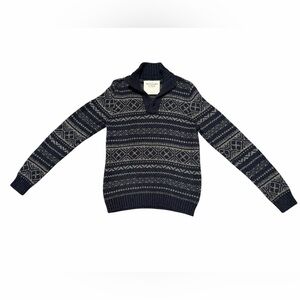 Abercrombie & Fitch Men’s Fair Isle Shawl Collar Sweater Navy Size Large‎